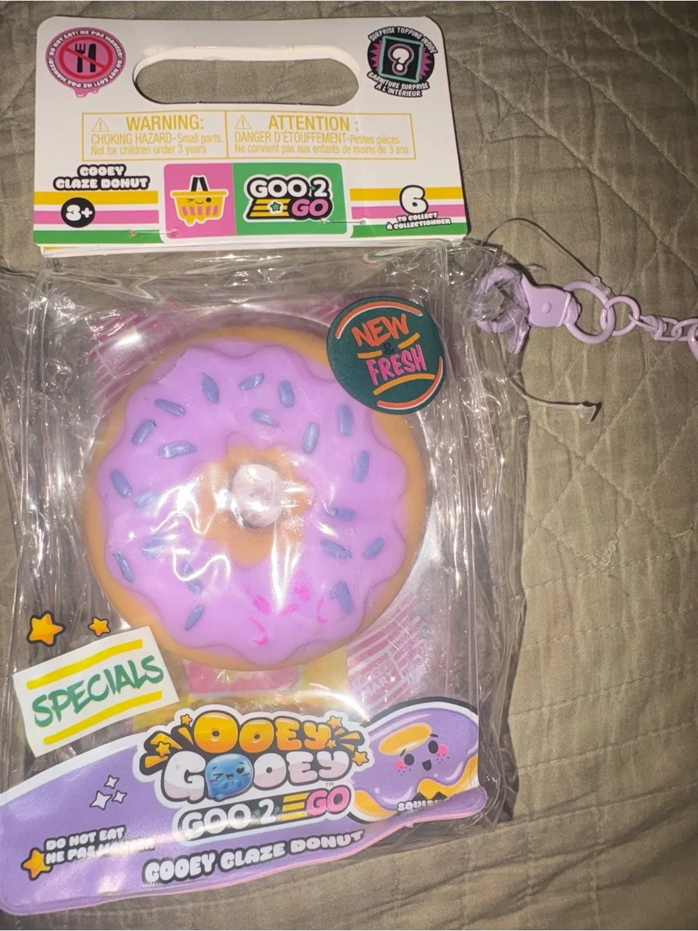 Ooey Gooey Goo2Go Gooey Glaze Donut Squishy Keychain - Purple Frosting
